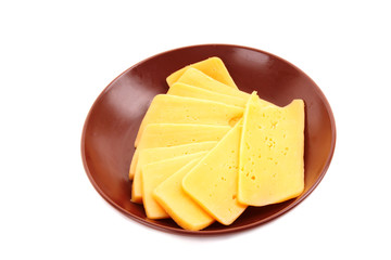 cheese on plate isolated on white