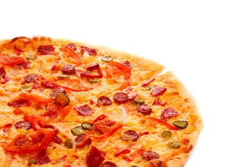 Tasty Italian pizza over white