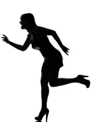 stylish silhouette woman running happy