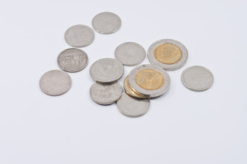 picture of coins from thailand  on white background