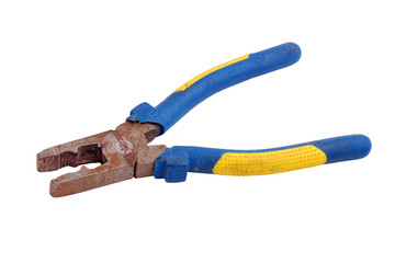 Old and rusty pliers, isolated on white background