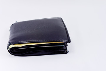 Black leather Old wallet  on a white background
