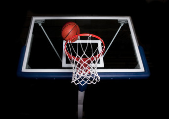 Fototapeta premium Basketball basket on black background