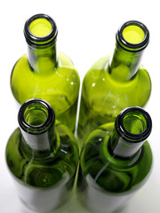 Neck green bottles close-up