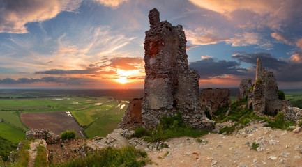 Ruins of Plavecky castle - panoramic view