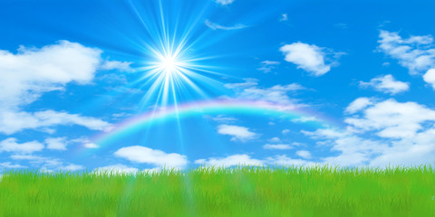 Fototapeta na wymiar 草原と虹と光
