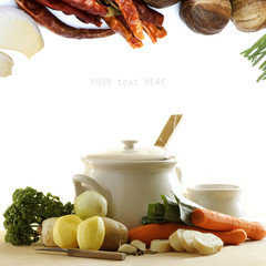 Collage with spices,vegetable and herbs on white background