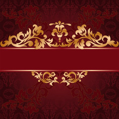 red background with a gold ornate ornaments