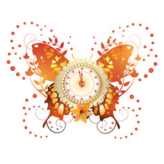 Clock design with Valentine's day theme over butterfly