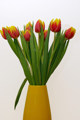 Bouquet Of Tulips In A Yellow Vase