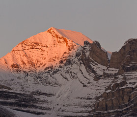 Beautiful alpenglow in the Canadian Rockies, Canada