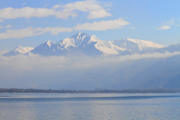 snowy Alps and lake Maggiore, Locarno, Switzerland