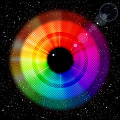 Starry sky with rainbow iris and pupil.