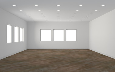 Interno vuoto con parquet e finestre