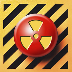 Radioactive button on yellow and black background
