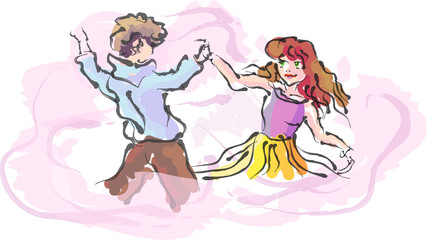 The guy dances with the girl