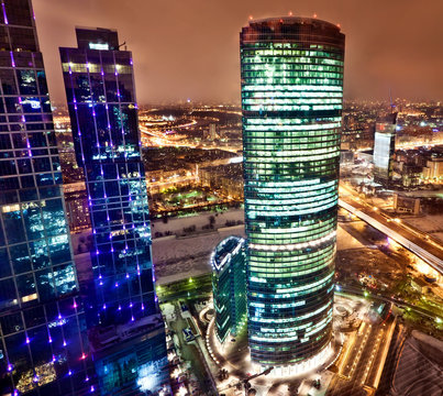 Aerial View On Moscow City Business Centre At Night