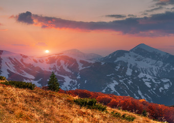 Fototapeta na wymiar Autumn landscape in the mountains. Sunset