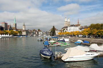 Fraum&uuml;nster Abbey and St Peterskirche  at Zurich - Switzerland