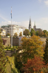 Flags and city vetical postcard at Luxembourg