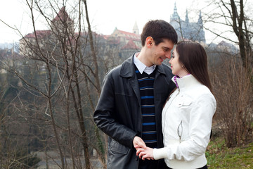 beautiful young love couple in city Prague