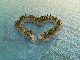 aerial view of heart-shaped tropical island