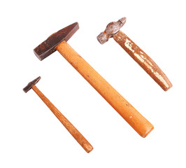 Big and small rusty hammer, isolated on white background