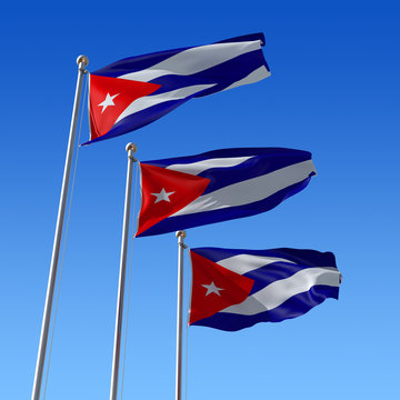 Flag of Cuba against blue sky. 3d illustration.