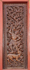 Decorated wooden beside door