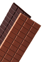 milk and dark chocolate bar isolated on white.