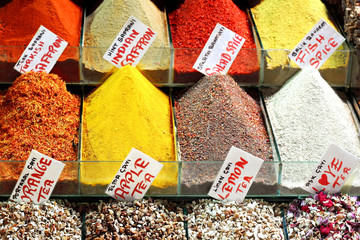 Indian saffron and colorful spices on display
