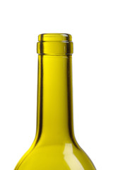 top of empty green wine bottle isolated over white
