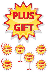 set of red and yellow sale icons isolated on white - plus gift