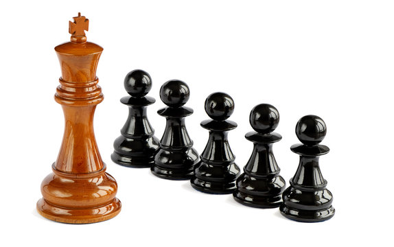 Chess pawn and chess king isolated on white background