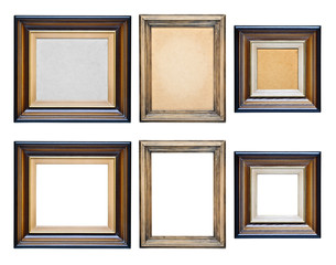 Collection wooden frames isolated over white