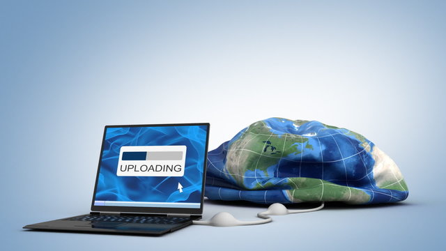 laptop uploading the world - 3d animation