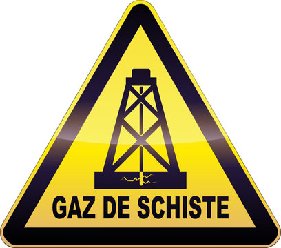 Panneau de danger jaune forage gaz de schiste (d&eacute;tour&eacute;)