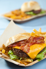 Cheeseburger with bacon and fries