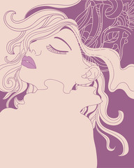 vector portrait of a girl with long hair and bright make up