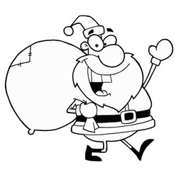 Black And White Coloring Page Outline Of A Santa With A Sack
