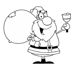 Black And White Coloring Page Outline Of A Santa Bell Ringer