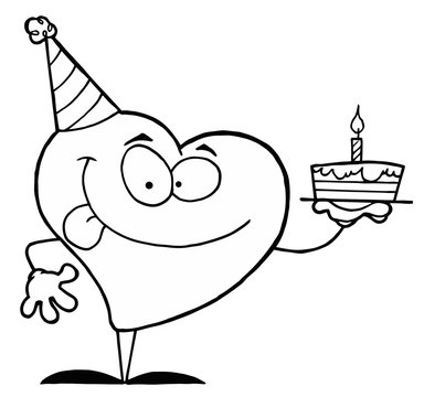 Black And White Coloring Page Outline Of A Heart Holding A Cake