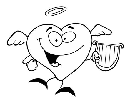Black And White Coloring Page Outline Of A Heart Angel