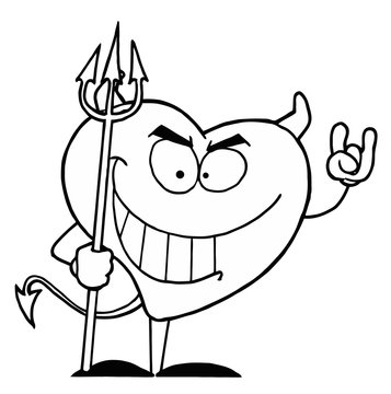 Black And White Coloring Page Outline Of A Heart Devil