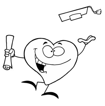 Black And White Coloring Page Outline Of A Heart Graduate
