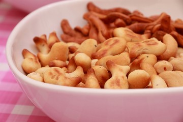 salted crackers and pretzel sticks