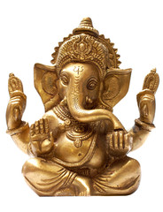 Golden Hindu God Ganesh over a white background - obrazy, fototapety, plakaty