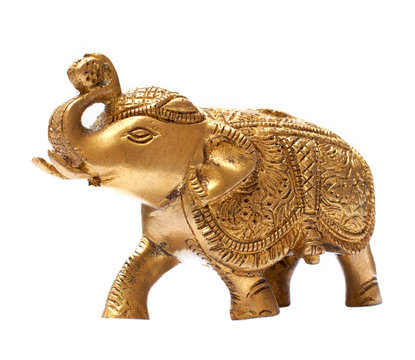 Decorative golden elephant isolated over white