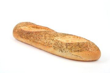 A loaf of bread with condiments