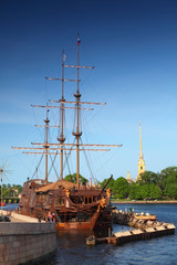 Ship on water of river